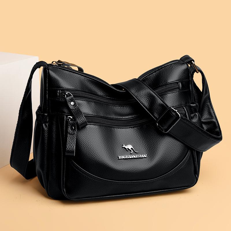 Women's Soft Leather Shoulder Bag Large Capacity Messenger Shoulder Bag Monochromatic High-quality Bags Fashion Bag