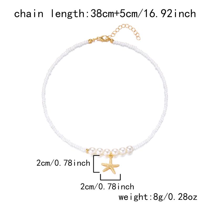 Ожерелье «Морская звезда» - Серф и пляжная бохо-бижутерия Морская звезда Черепаха Ожерелья-чокеры из бусин, Регулируемые ожерелья, Океанский подарок