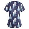 Women's Fashion Christmas Printed Short Sleeve V Neck Pattern Tops Pocket Working T-shirts