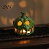 PLA Material Halloween Decor 3D Printed Skull Pumpkin Candle Holder, Hollow Design Three-dimensional Figurine, Multifunctional Ambient Lampshade