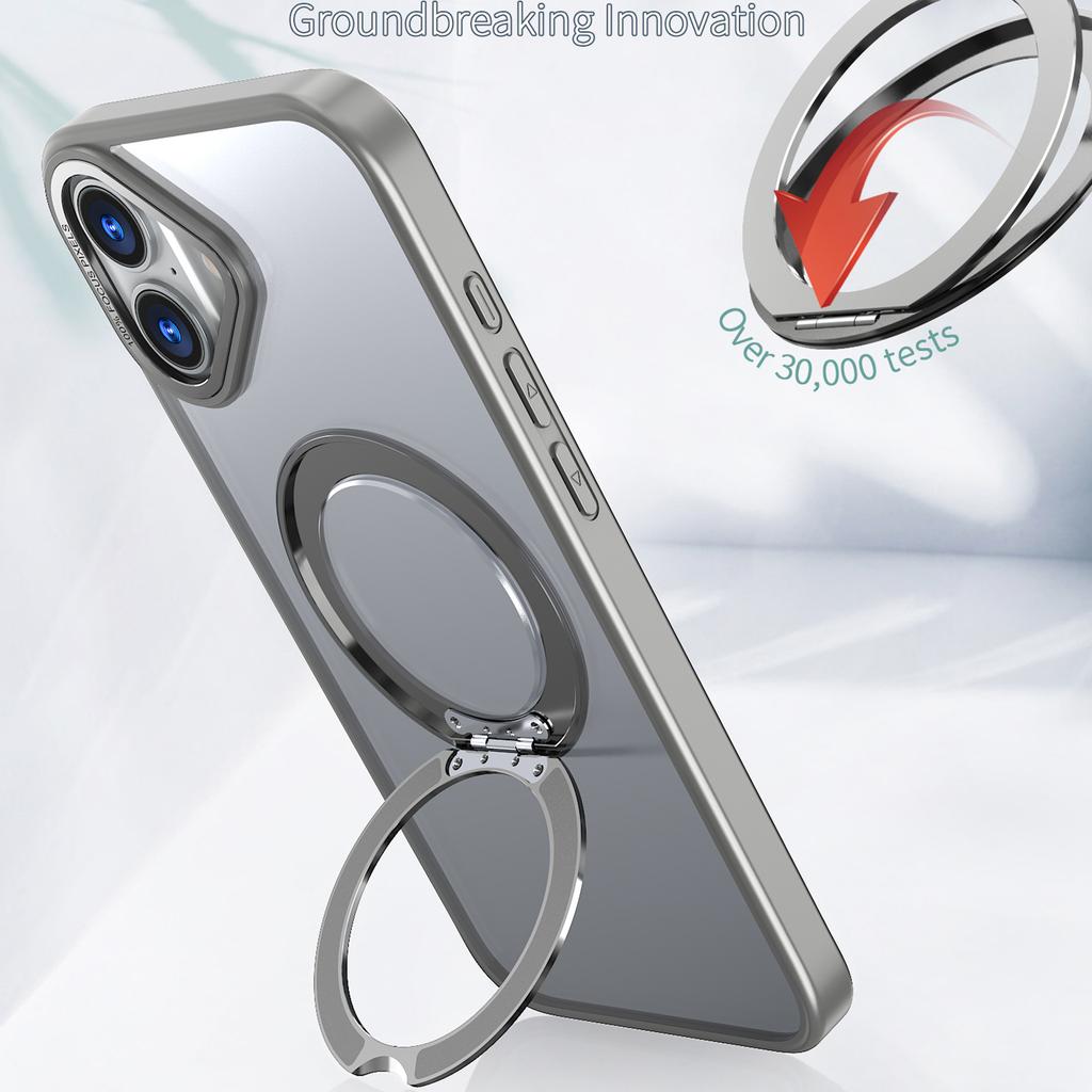 For iPhone 16 Case TPU+Acrylic Kickstand Magnetic Phone Cover