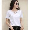 Women's Summer V-neck Design Short-sleeved T-shirt Solid Color Personality Loose Casual Tops