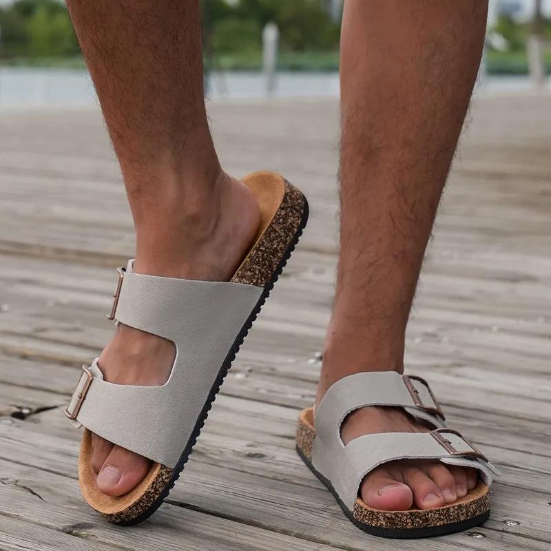 Женские сандалии с открытым носком - Пробковая стелька Регулируемая пряжка Дышащие и удобные Модные мужские скейтборд - Модные шлепанцы