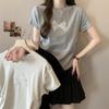 Женская летняя вышитая футболка Slim Fit с талией и складками по бокам, корейский стиль, круглый вырез, универсальный хлопковый верх