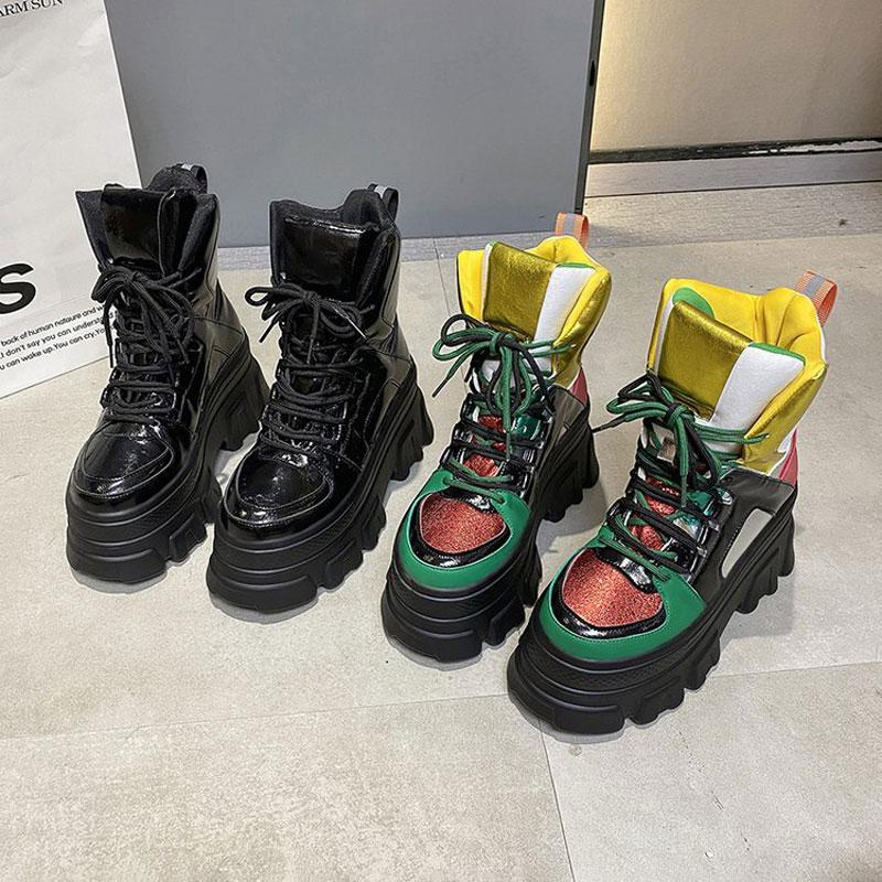 Fashion 2024 New Fashion Trend Street Cool Lace-up Combat Women Boots 7cm Chunky Heel Platform Women Boots Thick Height Casual Boots
