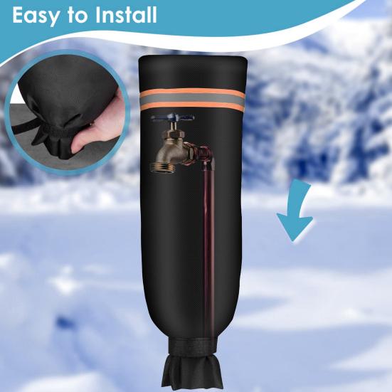 Winter Outdoor Faucet Cover Waterproof Oxford Cloth Reflective Garden Lawn Hose Bib Hydrant Pipe Faucet Freeze Protection Black Insulation Cover