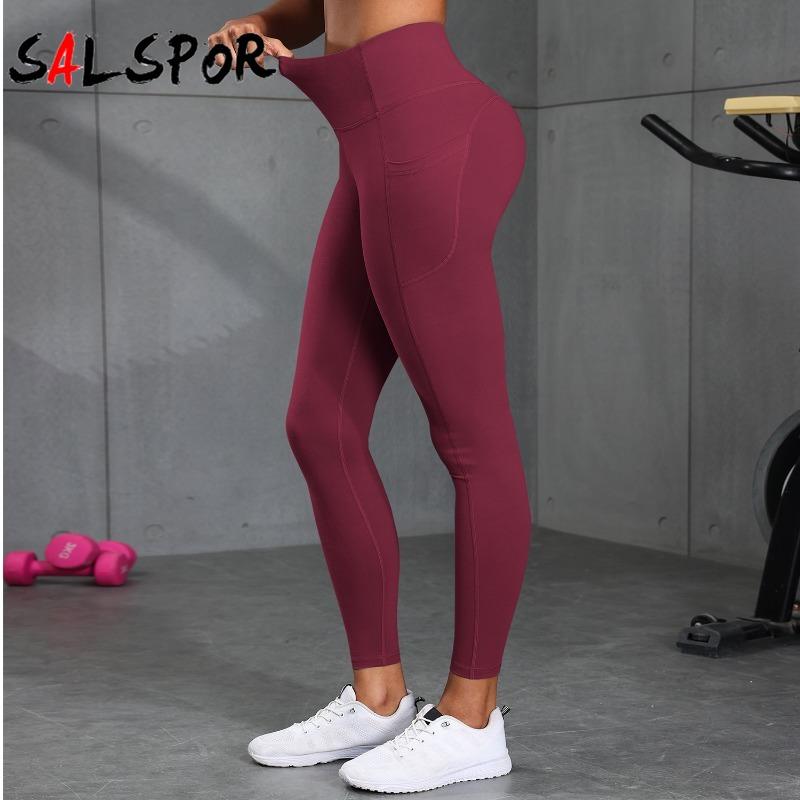 Женские однотонные леггинсы с боковыми карманами, повседневные обтягивающие эластичные леггинсы