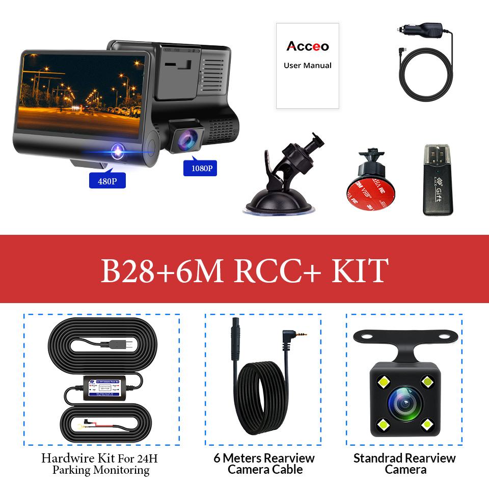 E-ACE Автомобильный видеорегистратор 1080P 3 объектива камеры DVR Dash Cam 170 Широкоугольный G-сенсор Автоматический рекордер заднего вида Поддержка ночного видения