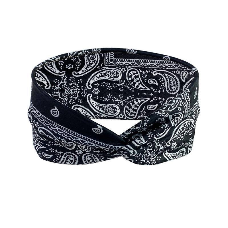 Retro Wide Brimmed Cross Headband with Amoeboid Print Headband Sporty Casual Elastic Quick Drying Headband