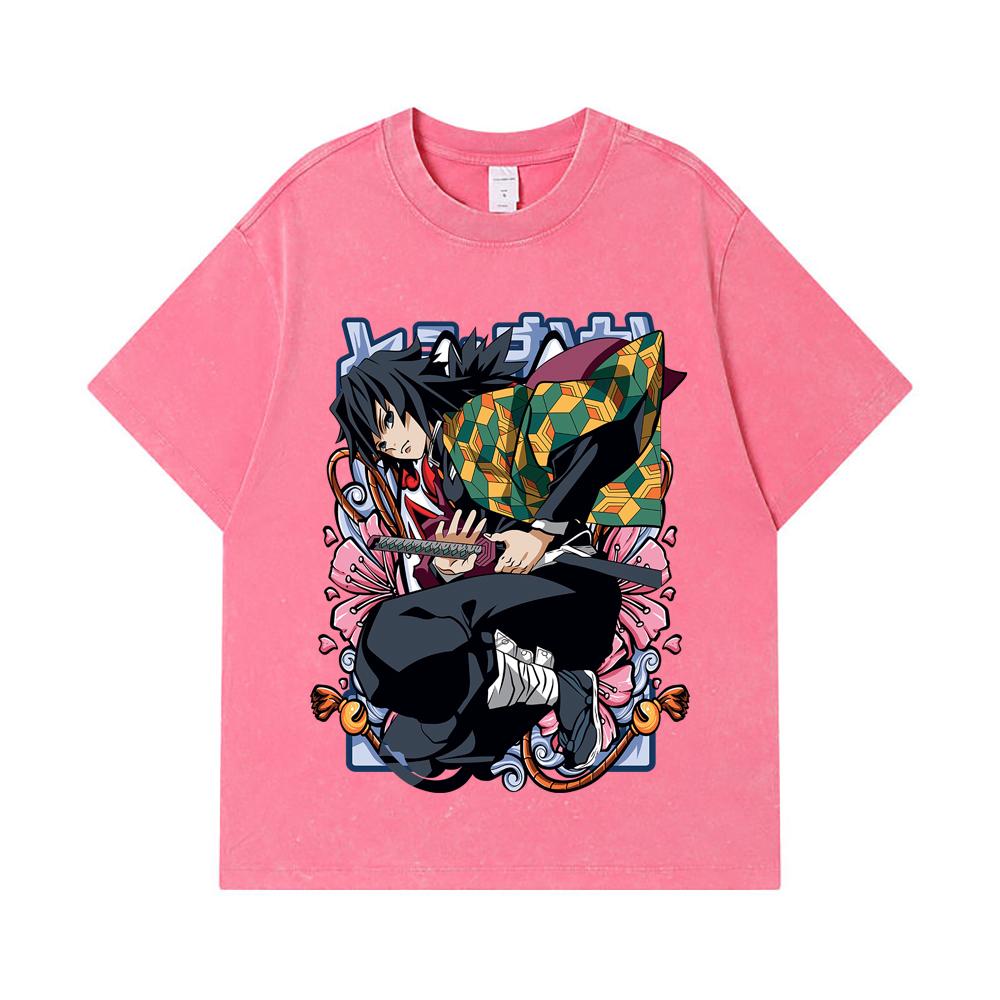 275 GSM Washed T-shirts 100% Cotton Demon Slayer V74 Tomioka Print Unisex Heavy Cotton T Shirt