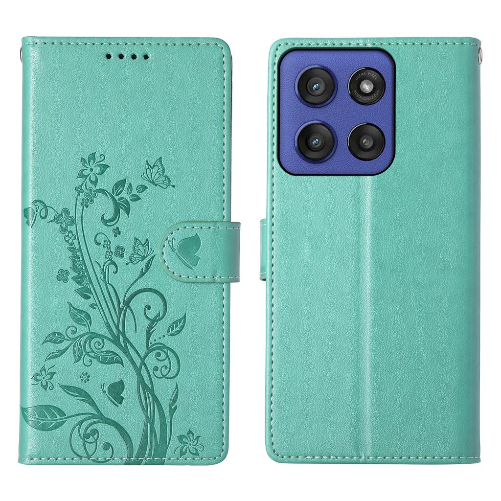 For Motorola Moto G56 5G Wallet Case Butterfly Floral Imprint PU Leather Phone Cover with Wrist Strap