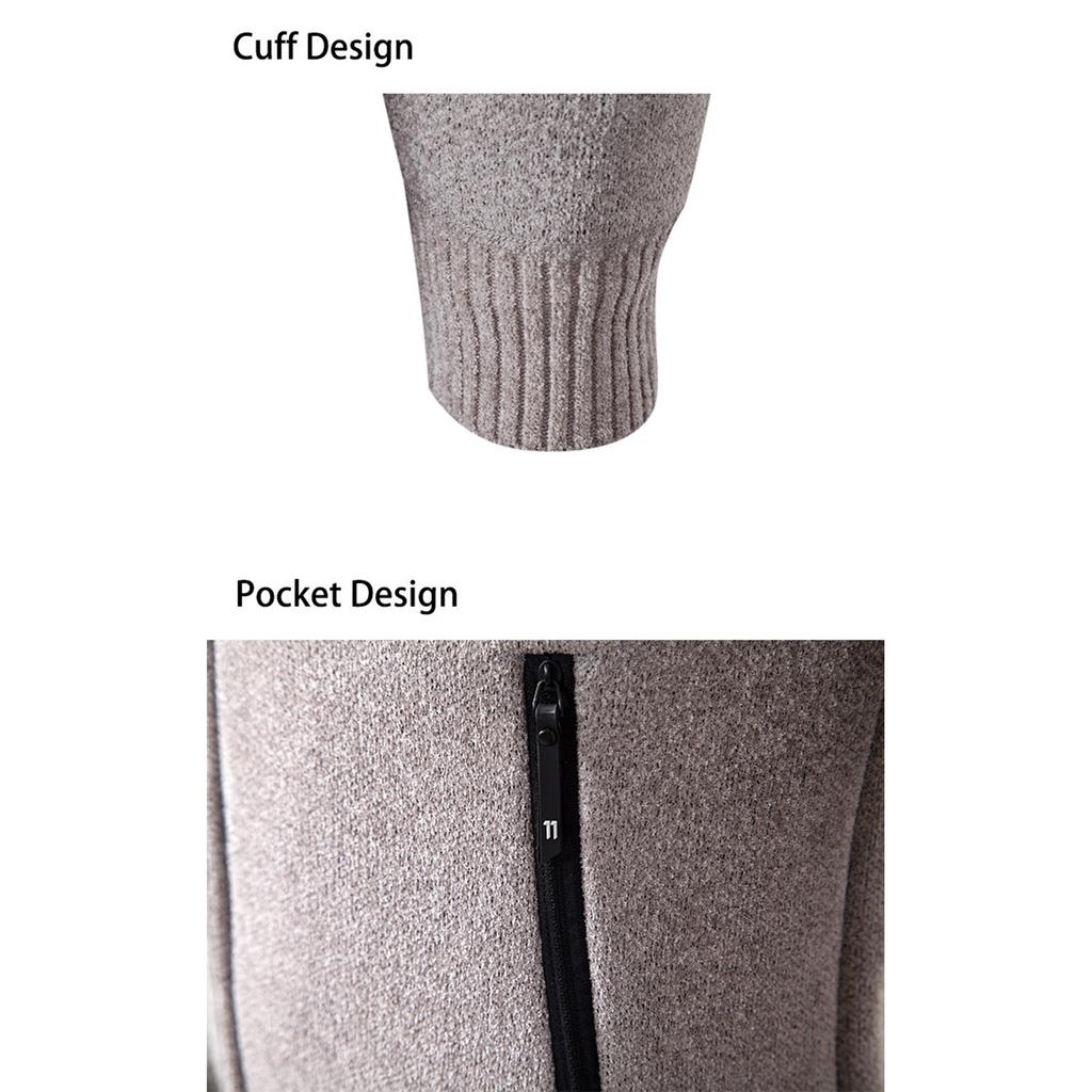 Men's Stand Collar Velvet Sweater Thick Long Sleeve Fashion Sweater Casual Business Cardigan Jacket