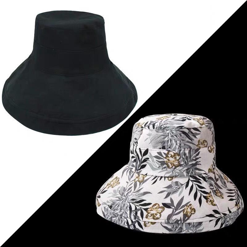 Wide Brim Cotton Summer Hat Women Packable Reversible Floral Bucket Hat UV Sun Protection Wide Brim Summer Beach Cap Double Sided Floppy Sun Hats