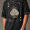 Европейский размер Тяжелая стираная Мужская винтажная футболка с принтом Streetwear Повседневная рубашка для каждого дня Формальный городской стиль Потертый вид Удобная