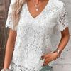 Beautiful Women's Fashion V-neck Collar Lace Free Top Short Sleeved T-shirt