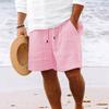 Cotton Linen Shorts with Multiple Pockets Drawstring Men's Striped Beach Pants Shorts Men’s