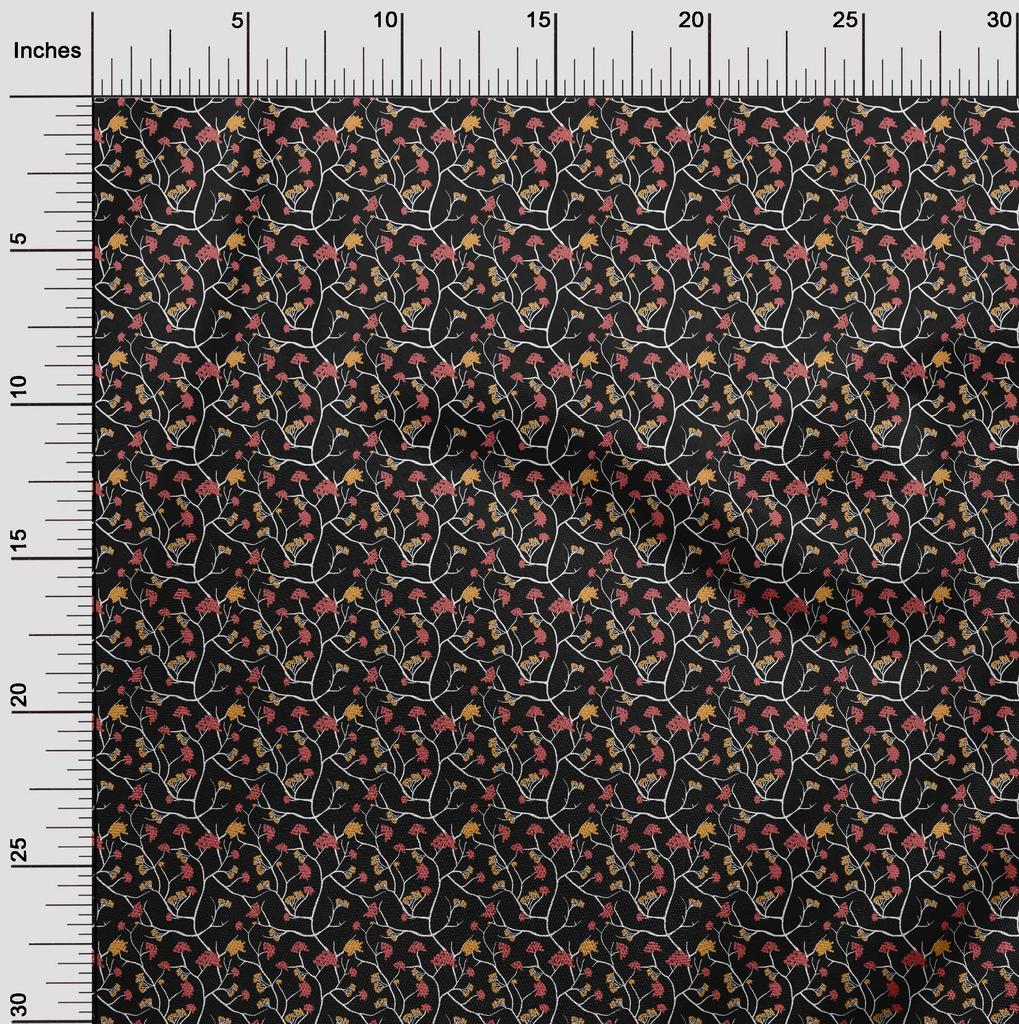 oneOone Cotton Flex Black Fabric Asian Japanese Floral Craft Projects Decor Fabric Printed By The Yard 40 Inch