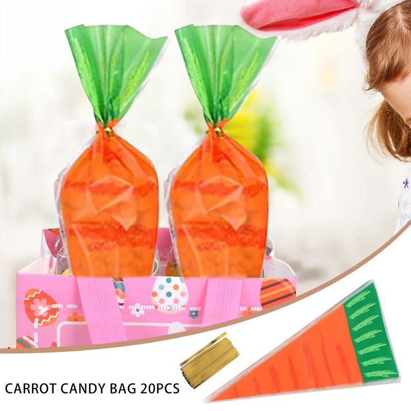 Carrot-Shaped Goody Bags 20X Easter Candy Treat Cone Bags with Twist Ties Easter Candy Triangle Bags for Cookies Chocolates