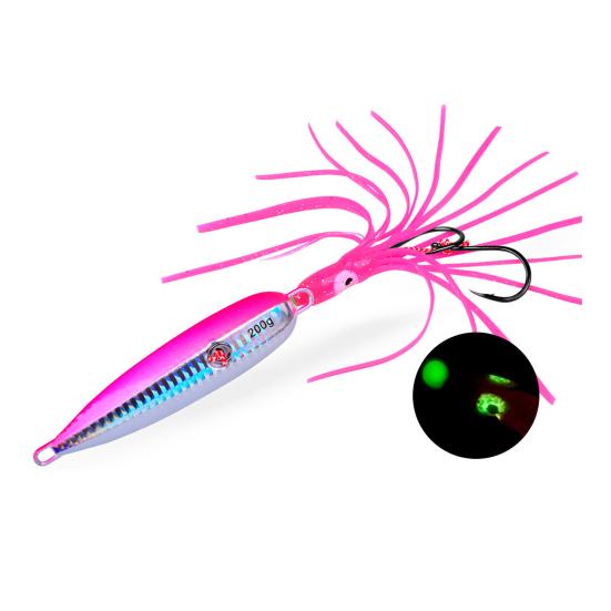 15CM/5.91G Luminous Squid Jig Hook Slow Shaking Glow-in-the-dark Squid Skirt Lure with Weight Sinker Deep Sea Trolling Fishing Bait