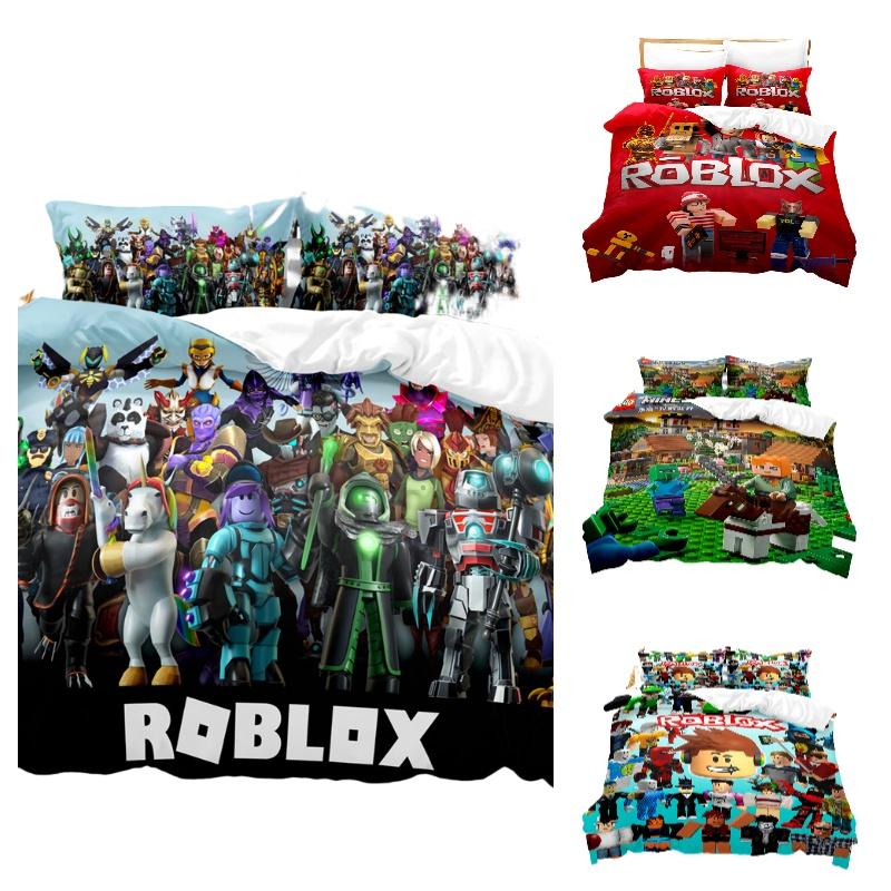 Мультяшный Постельный Комплект с Цифровой Печатью Roblox Minecraft Высококачественный Мультяшный Стиль Белый Цвет