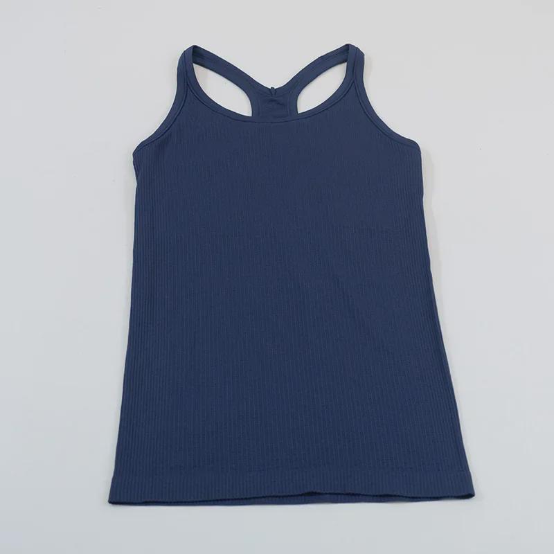 Женский бесшовный трикотажный жилет для йоги в рубчик с I-образной спинкой — облегающий, высокоэластичный спортивный костюм