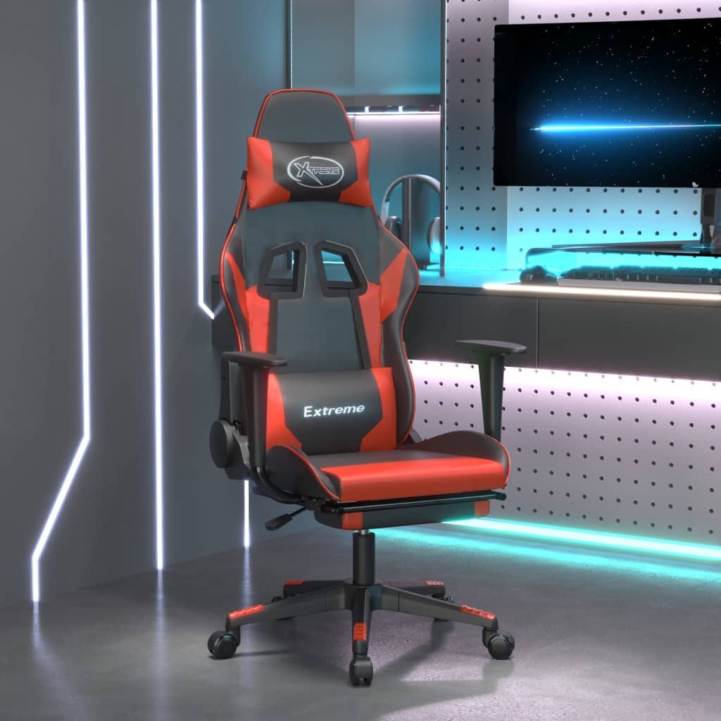 Gaming Chair with Footrest Black and Red Artificial Leather