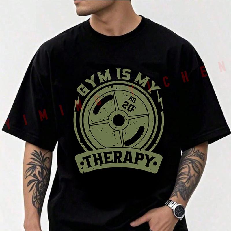 Gym Is My Therapy Classic Graphic Moto T-Shirt Men Cotton O-neck Short Sleeve TShirt Fashion Tops Tee