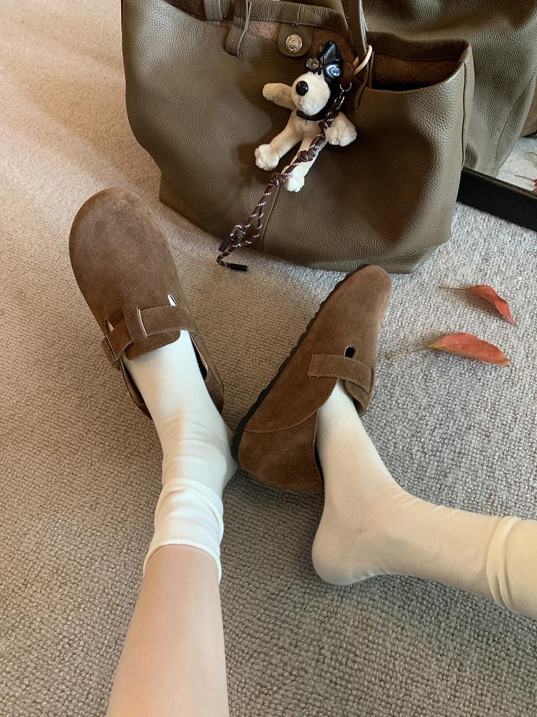 Sheepskin Version~ Genuine Leather Can Be Stepped On with One Pedal, Heel Buckle Straps, Single Shoes, Lazy Birken Women's Shoes, Boken Loafers, S