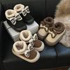 Девичьи велюровые сноубутсы на толстой подошве с бантом-сердечком, женские зимние новые универсальные теплые хлопковые ботинки с круглым носком