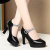 Модные женские туфли на платформе 2024 года, черные туфли Мэри из мягкой кожи на высоком каблуке для офиса, свадебных вечеринок, элегантные туфли из мягкой кожи