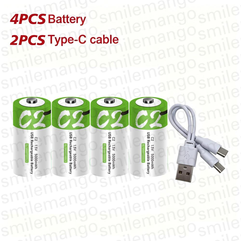 1.5V 5000mWh C Size LR14 Li-po Rechargeable Battery Type-C Ultra-Fast Charging for Flashlight Gas Cooker Electronic Piano Radios