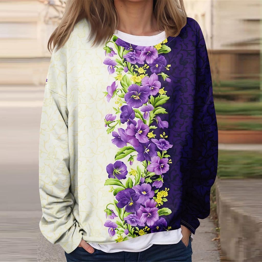 Women's Casual Fashion Vintage Printed Long Sleeve O-Neck Sweatshirt Layer Pullover Top