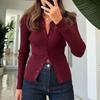 Ladies Autumn Winter Long Sleeve Lapel Wardrobe Staple Solid Color Versatile Button Warm Knitted Sweater Knitwear Top