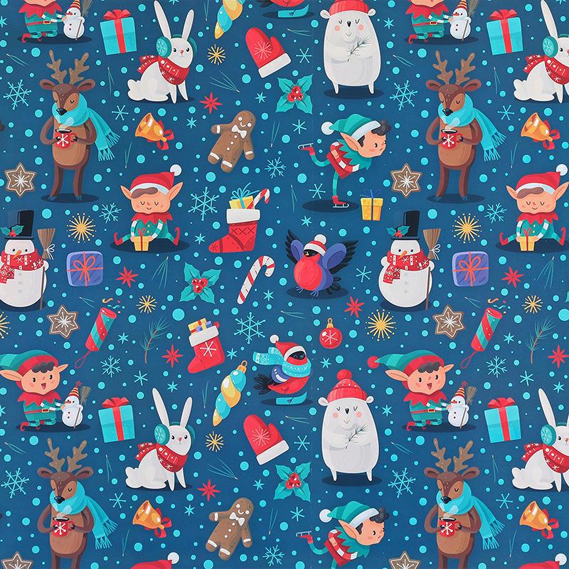 Рождественская подарочная упаковка: Плотная мелованная бумага с деревьями и лосями