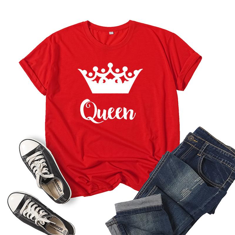 Футболка для пар с принтом King Queen Crown, женская свободная футболка с короткими рукавами и круглым вырезом, модная футболка для влюбленных, топы, одежда