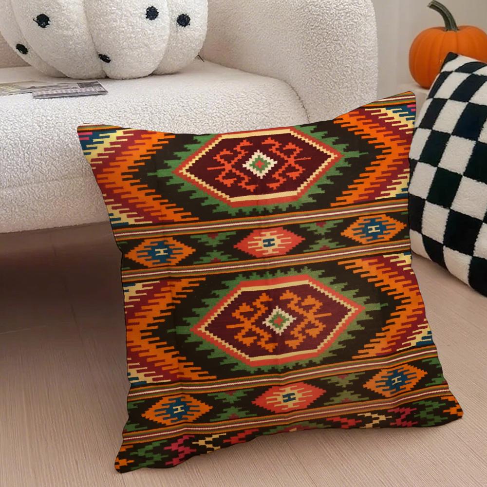 Vintage Turkish Kilim Navaho Tribal Textile Art Cushion Cover Throw Pillow Cover Hidden Button Durable Polyester Chair Cushion