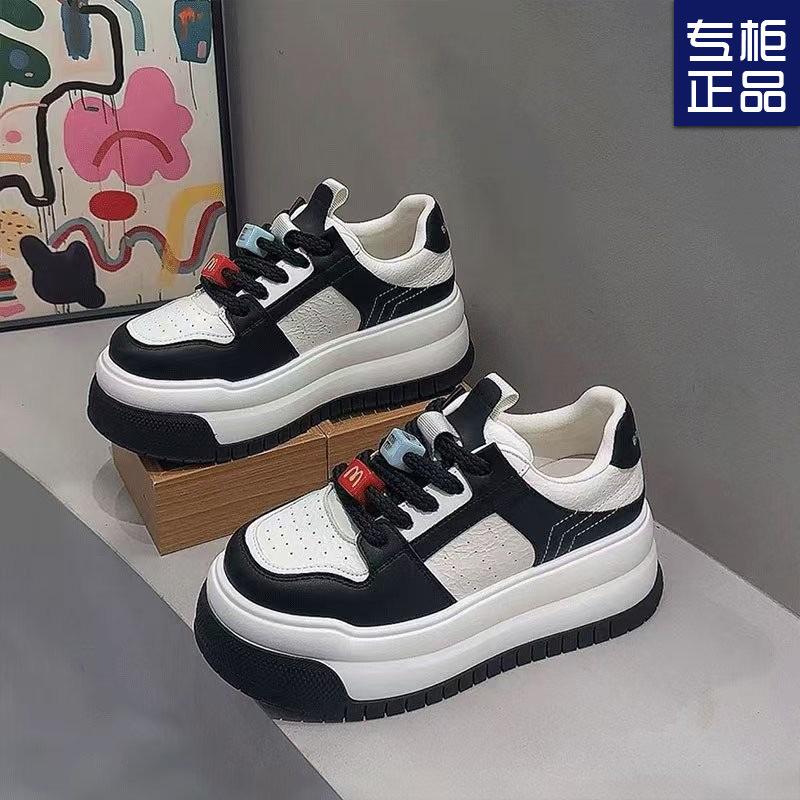 2025 Spring New Versatile College Style Fashion Board Shoes Thin Sports and Leisure Shoes Thick Sole Height Increase White Shoes Women