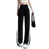 Women's Pant Solid Colour Stripe Patchwork Straight Tie High Waisted Trousers