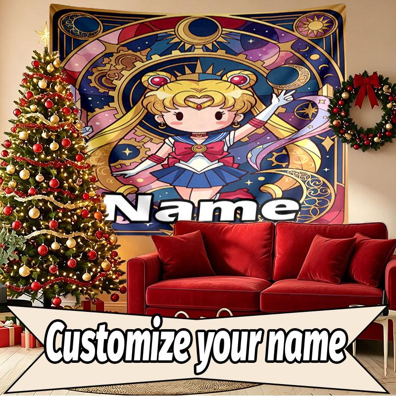 Custom Name Personalized Sailor Moon Print Tapestry, Wall Art Decor, Bedroom, Dorm, Apartment, LivingRoom, Party Backdrop, Gift for Birthday