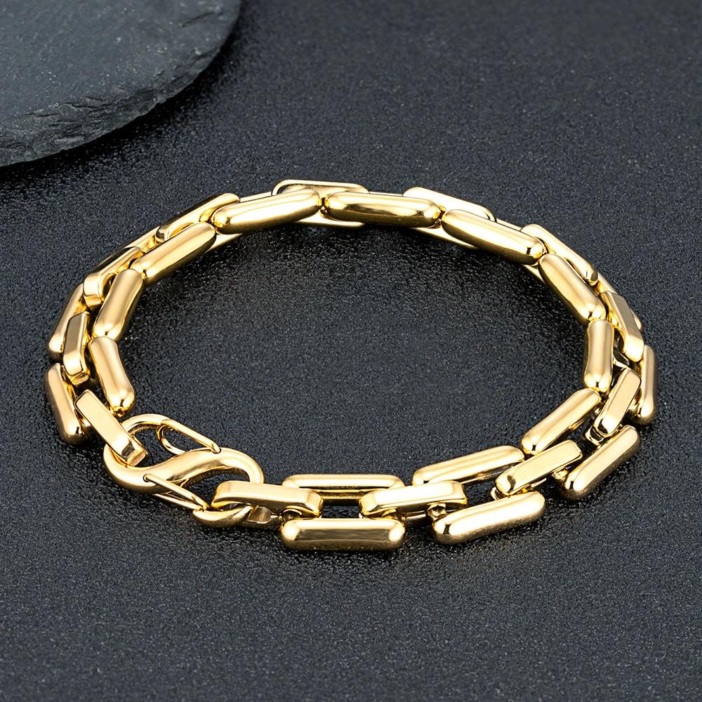 Men's Heavy Handmade Chain Bracelet Never Fade Double Push Carabiner Clasp Stainless Steel Punk Rectangle Link Accessory