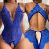 One-Piece Open Bra Blue Crotchless Lingerie For Sex Lace Transparent Underwear Bodysuit Erotic Underwear Set Lenceria Mujer Sexi