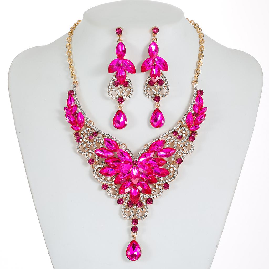 Retro Design Crystal Gemstone Jewelry Set for Women Elegant European Style Necklace Earrings Fashion Daily Accessories