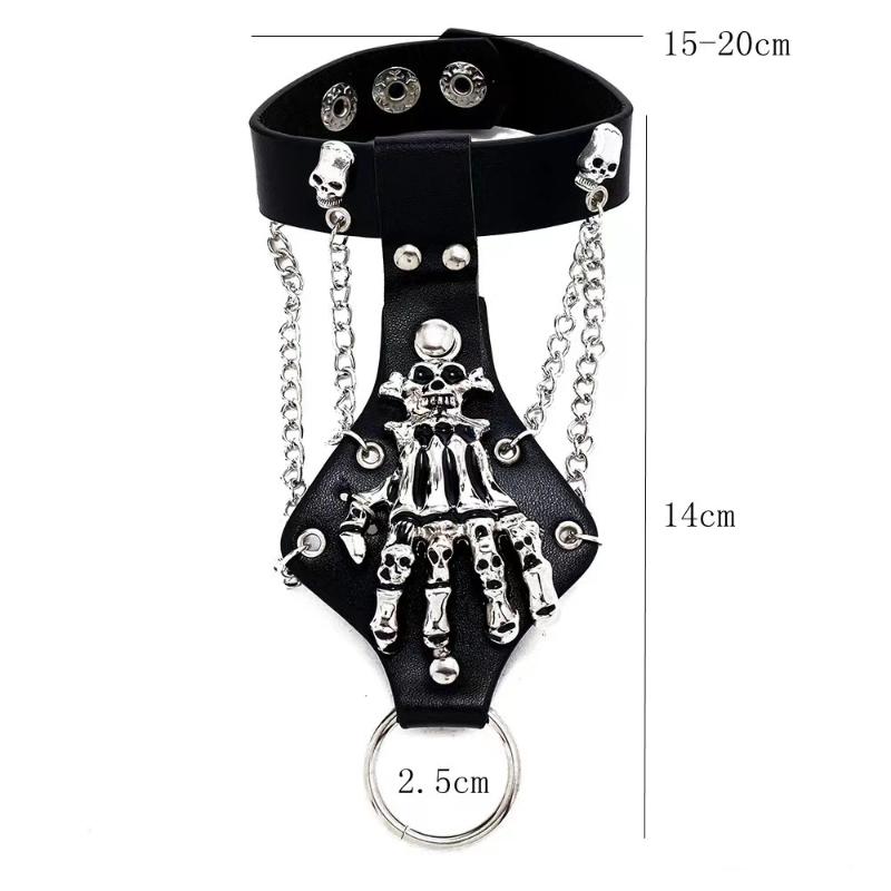 Браслет в стиле стимпанк с черепом и цепочкой из искусственной кожи для мужчин, готический браслет из серебристой цепочки, браслеты-обручи в стиле рок и Хэллоуин.