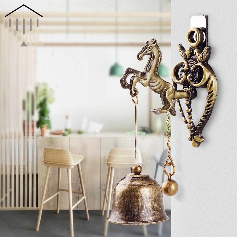 Retro Home Decoration Owl Shape Yard Decoration Horse Mascot Animal Doorbell Metal Bell Wall Hanging Ornaments Wind Chime