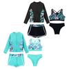 4PCS Kids Girls Printed Swimwear Set Front Zipper Outerwear with Sleeveless Strappy Back Crop Top and Briefs Shorts Outfit for Swimming Be
