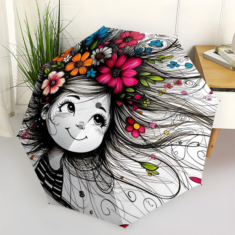 1pc Flower Hair Automatic Open/close Umbrella, 8-Rib sturdy structure, Auto Folding/Opening, Portable Travel Umbrella for Women, c37