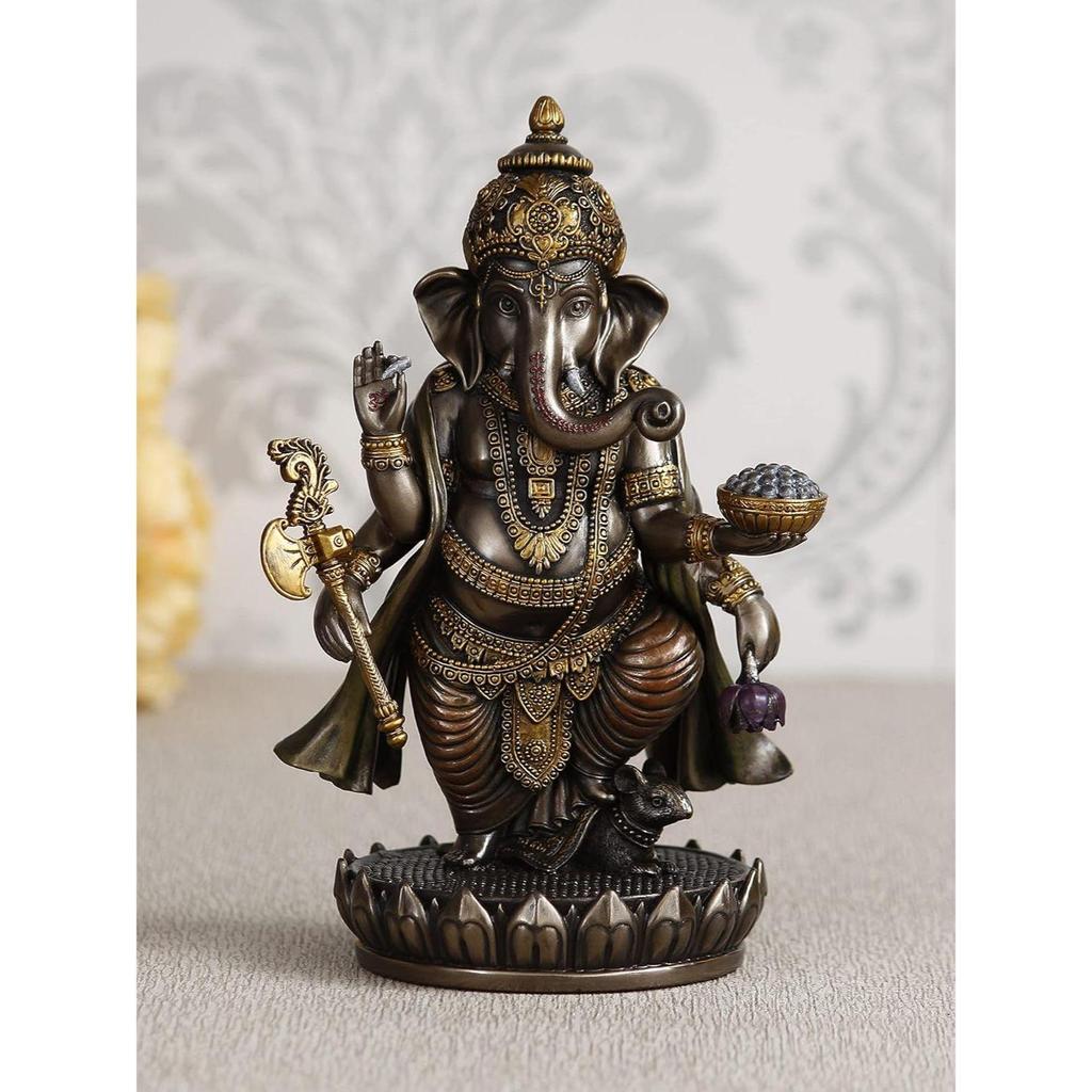 Изготовленная вручную из полирезины и бронзы Чатурбхудж, идол Господа Ганеши, стоящий на цветке лотоса, декоративная статуя Бога для дома, офиса, прихожих, духовных пространств