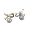 Natural freshwater pearl earrings with a light luxury and high-end feel, asymmetrical design butterfly knot pearl earrings