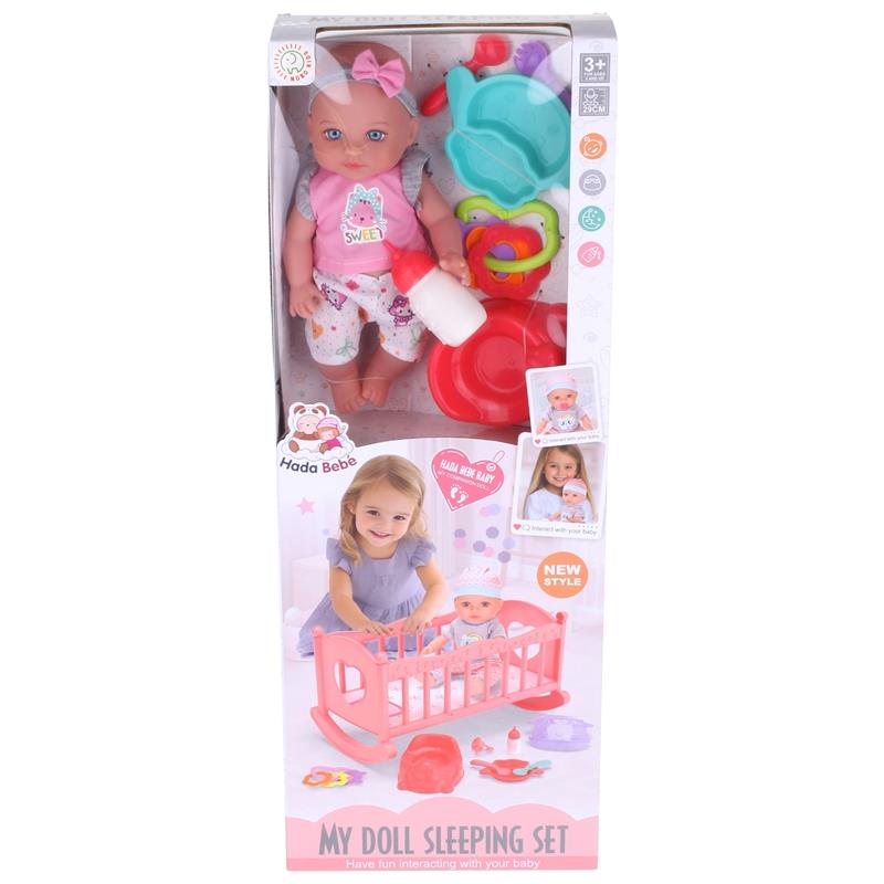 Doll Cradle Bed + Interactive Baby Doll Saying Mom Dad