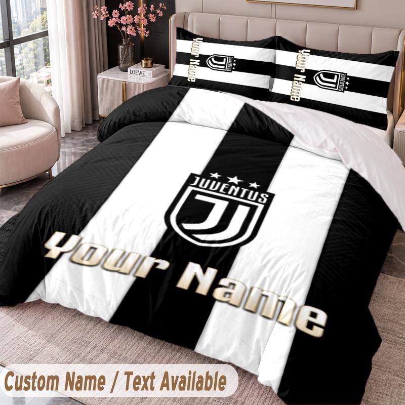 Juventus FC Printed Bedding Set Custom Name Text 1 Duvet Cover 2 Pillowcases For Bedroom